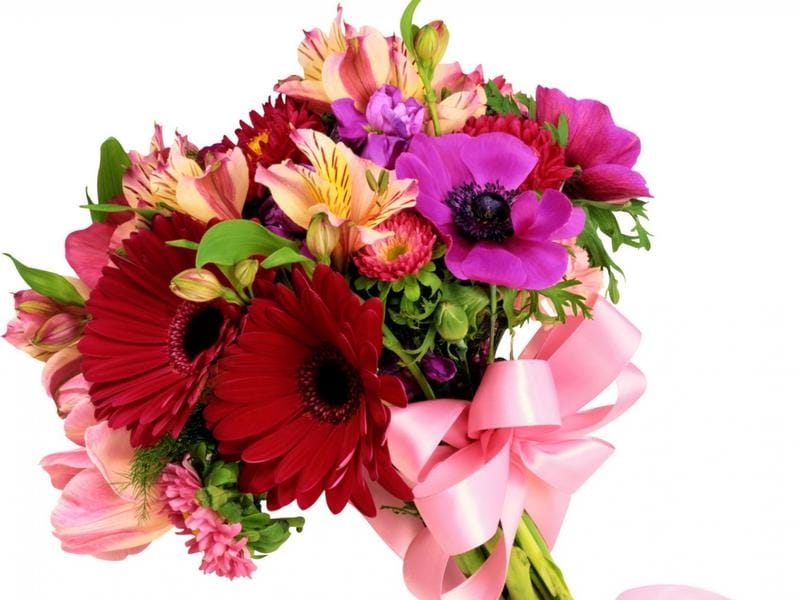 Romantic flower bouquet of summer season flowers with roses